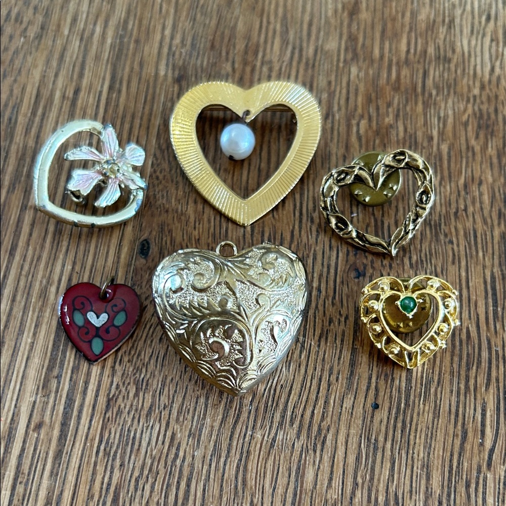 Vintage Heart Pendant & Brooches